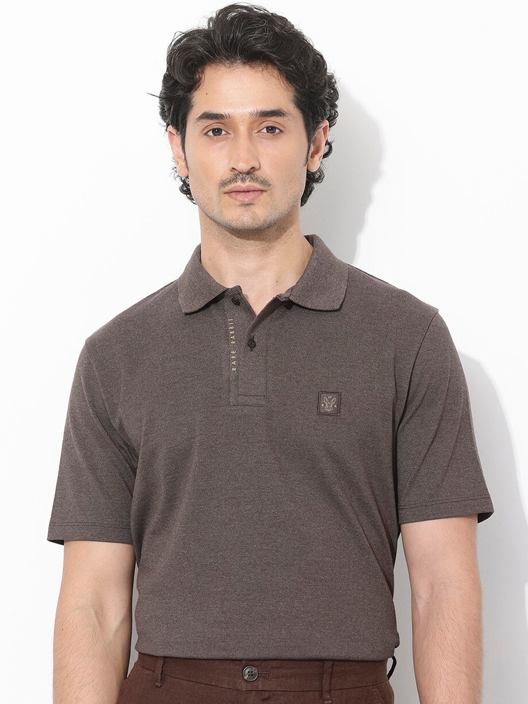 

RARE RABBIT Men Gamor Polo Collar Short Sleeves Regular Fit T-Shirt, Brown