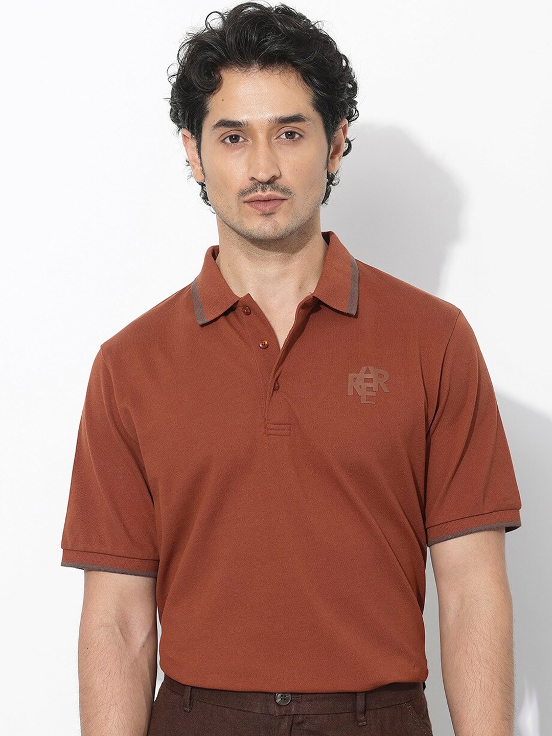 

RARE RABBIT Men Hux Polo Collar Short Sleeves T-Shirt, Rust