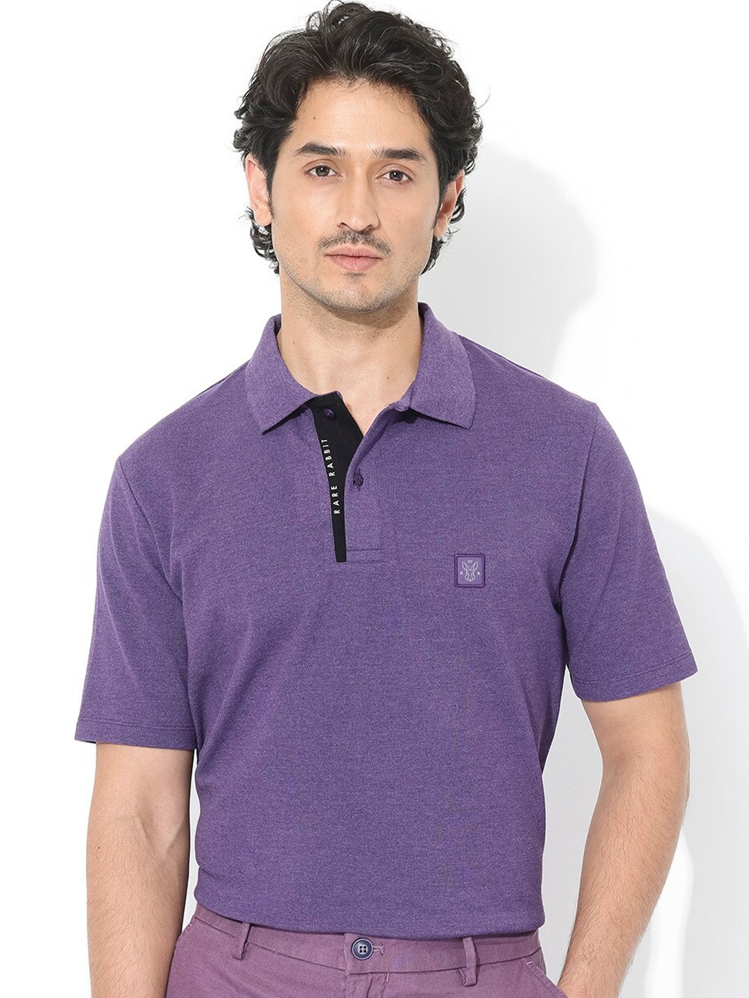 

RARE RABBIT Men Gamor Polo Collar Short Sleeves T-Shirt, Purple