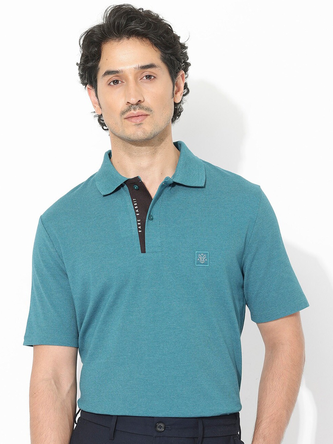 

RARE RABBIT Men Gamor Polo Collar T-Shirt, Teal