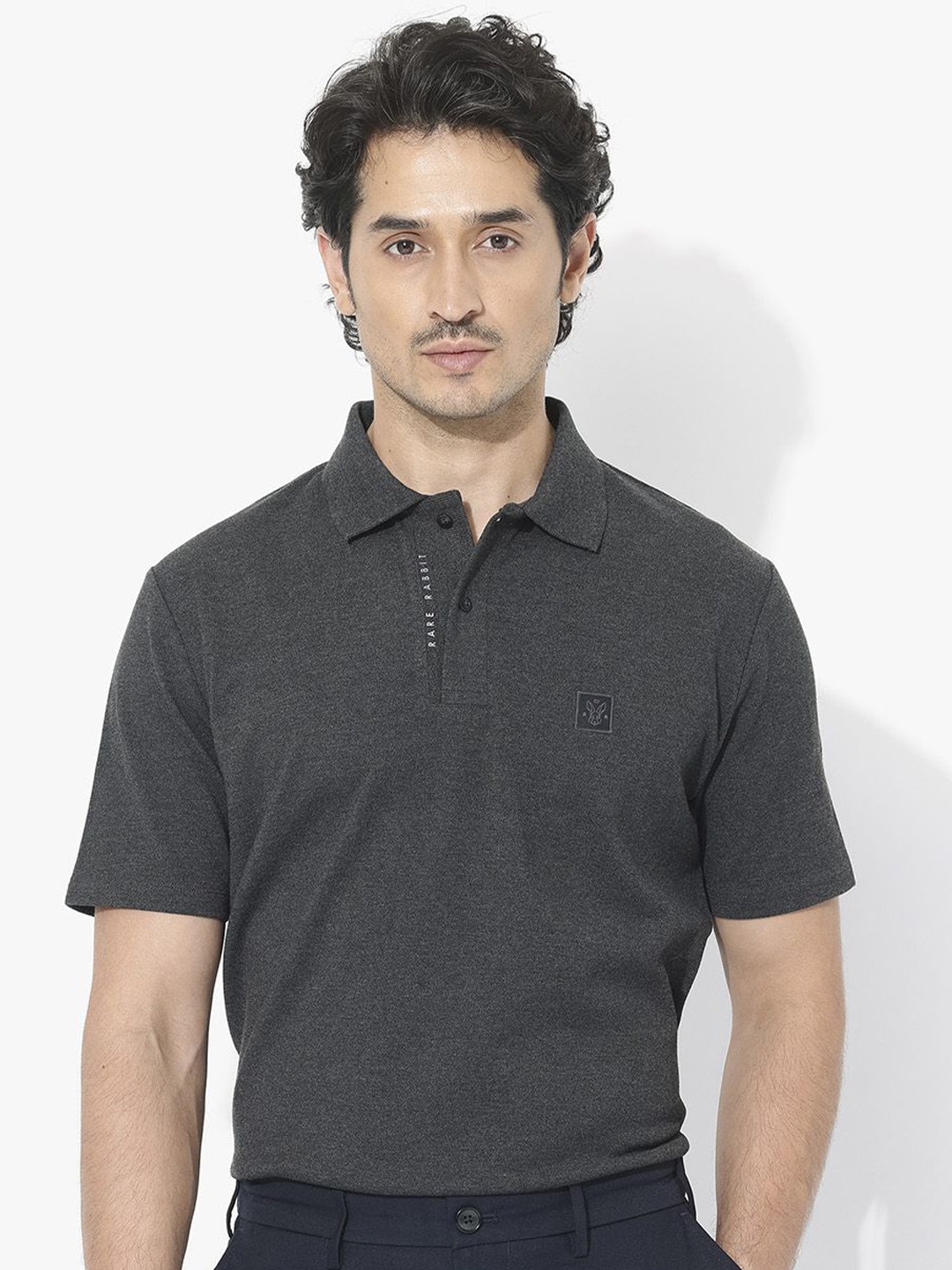 

RARE RABBIT Men Gamor Polo Collar Short Sleeves Regular Fit T-Shirt, Black