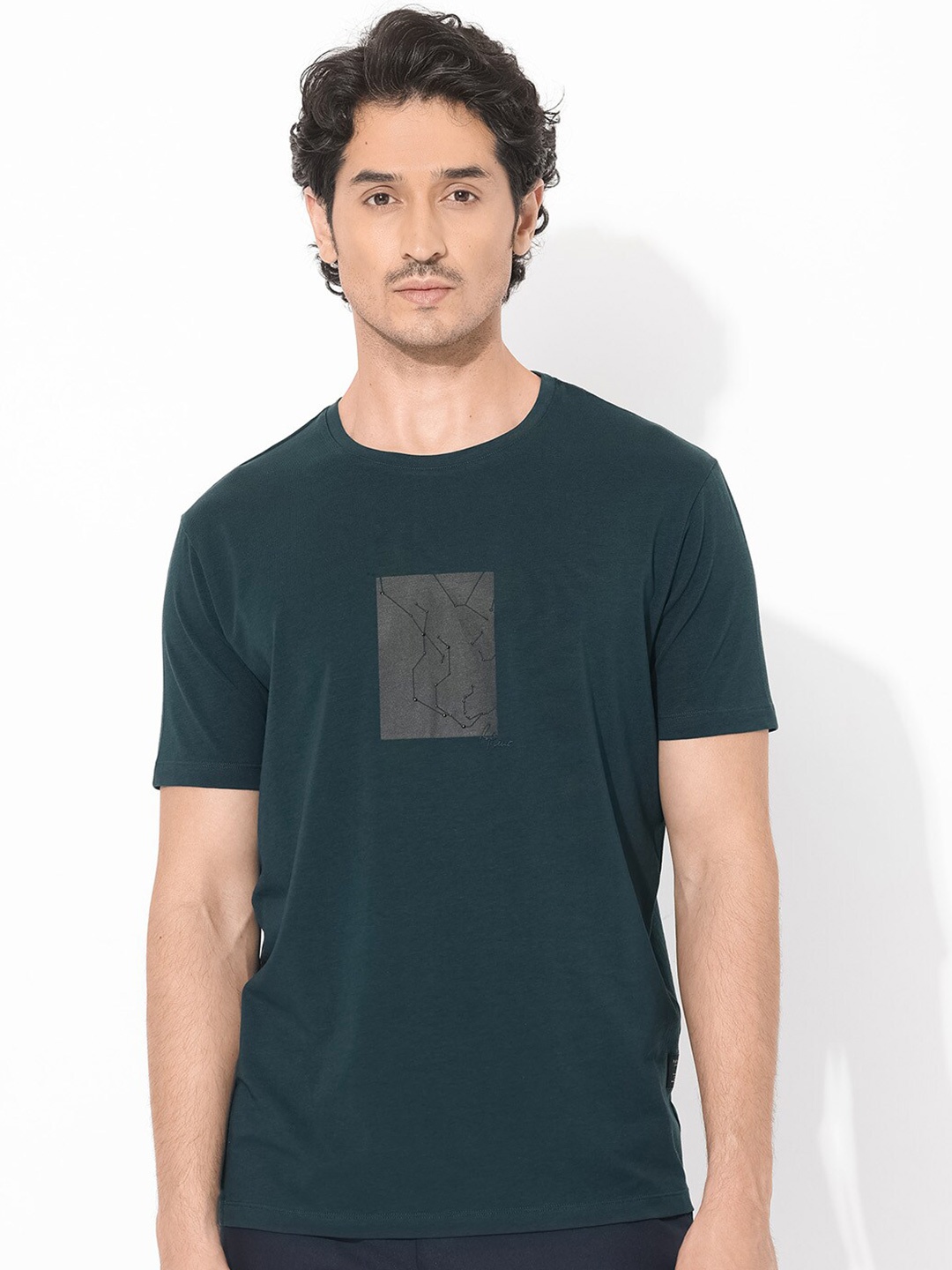 

RARE RABBIT Men Trace-1 Round Neck Short Sleeves T-Shirt, Green