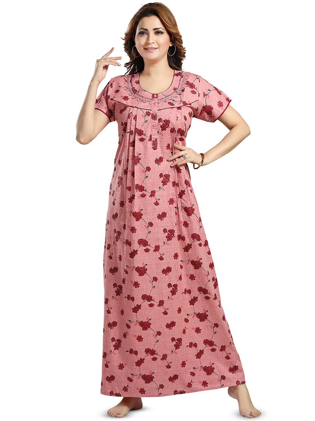 

NIGHT QUEEN Printed Maxi Nightdress, Pink