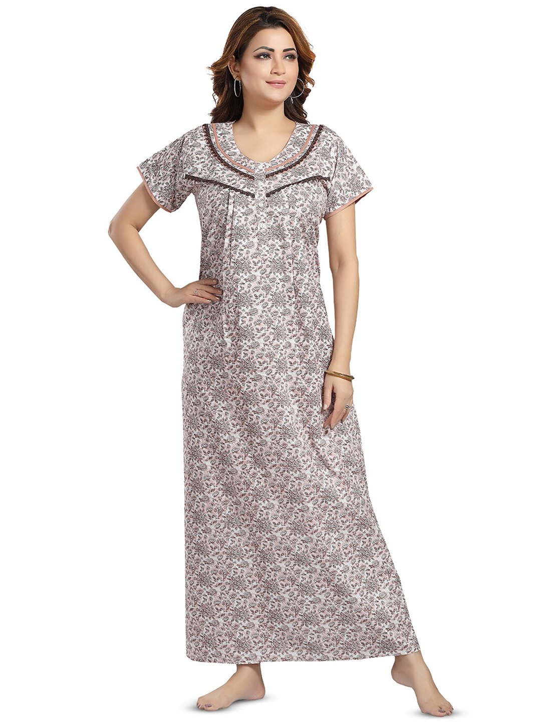 

NIGHT QUEEN Printed Maxi Nightdress, Peach