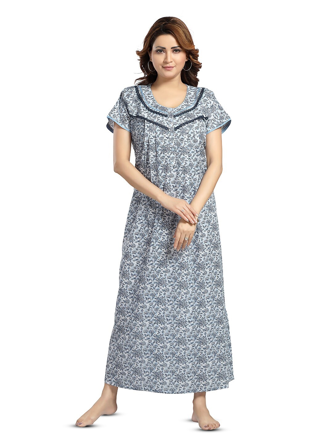 

NIGHT QUEEN Printed Maxi Nightdress, Blue