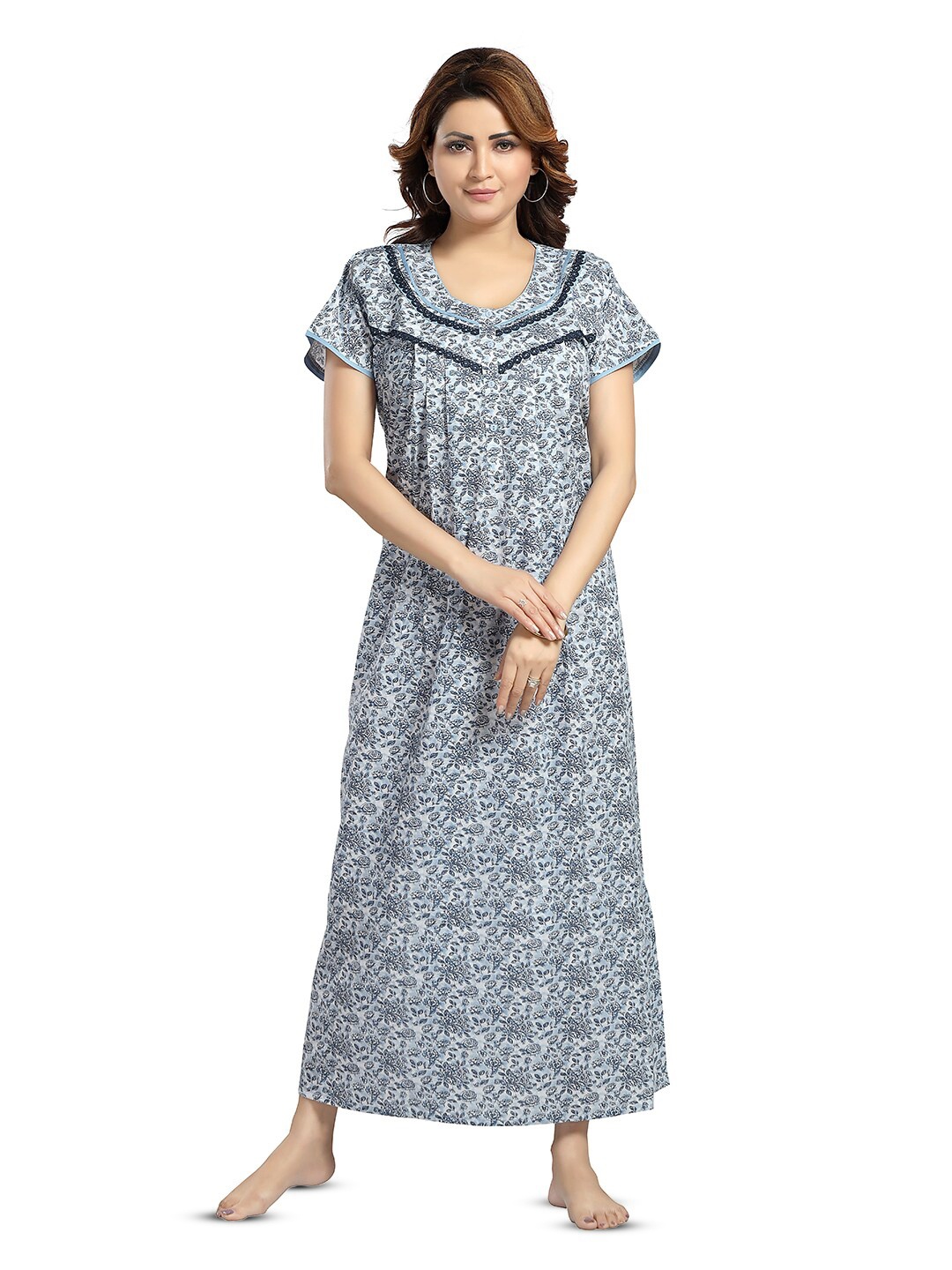 

NIGHT QUEEN Printed Maxi Nightdress, Blue
