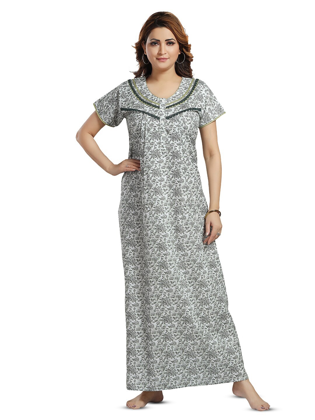 

NIGHT QUEEN Printed Maxi Nightdress, Green