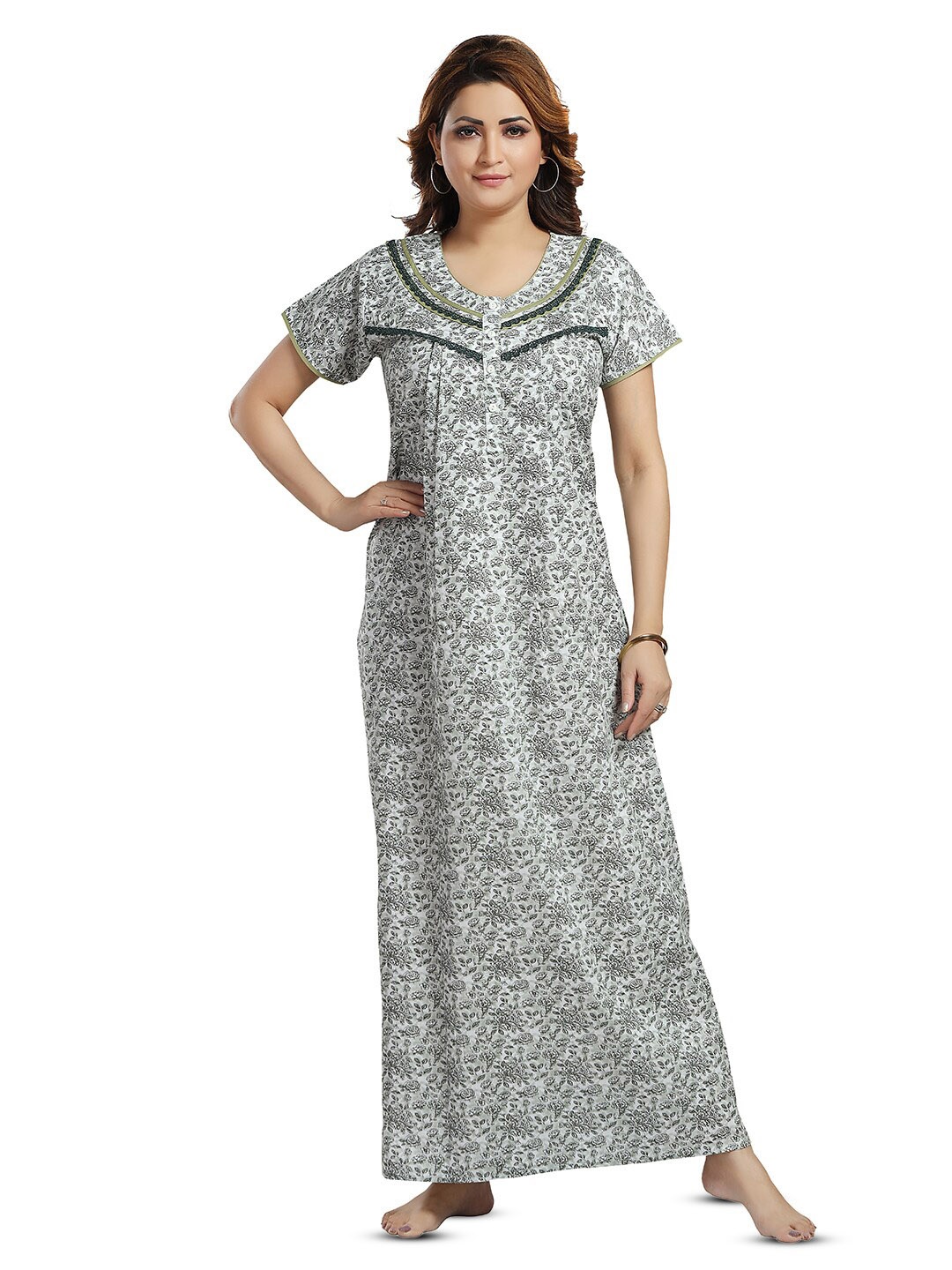 

NIGHT QUEEN Printed Maxi Nightdress, Green