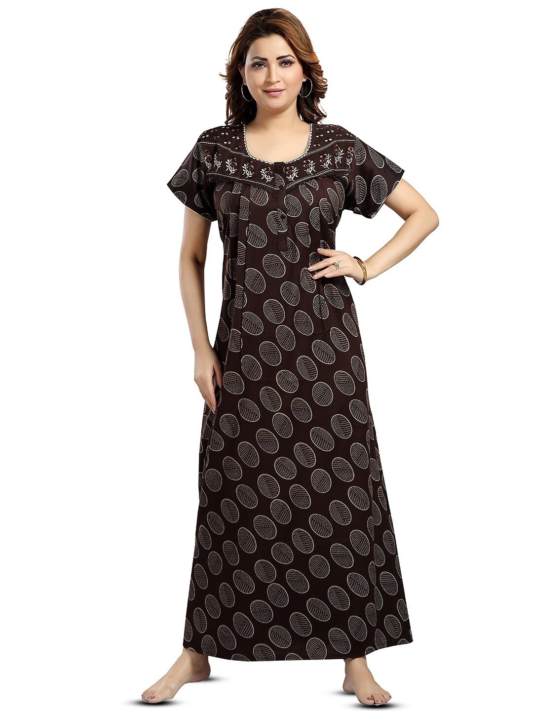 

NIGHT QUEEN Printed Maxi Nightdress, Brown