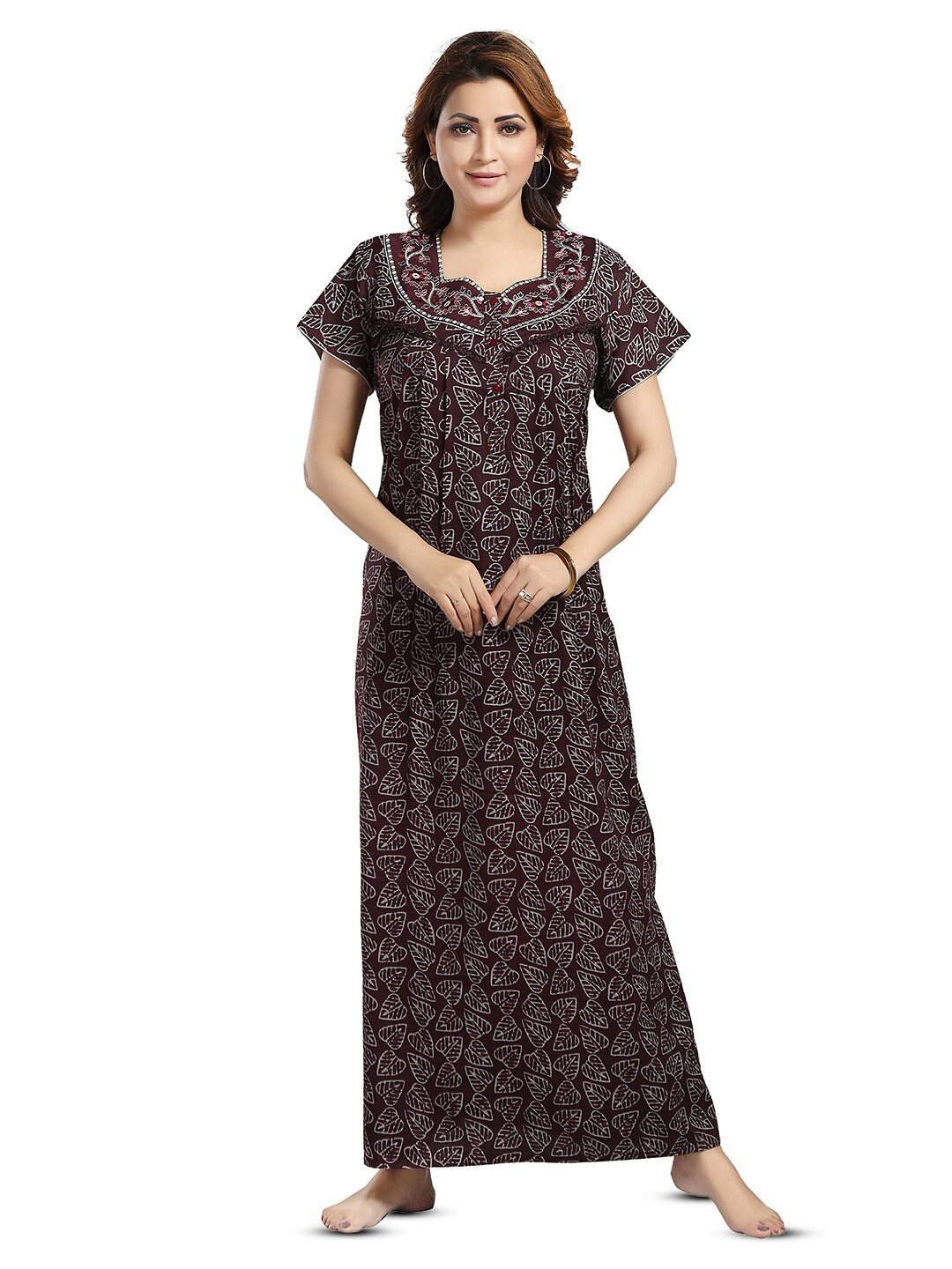 

NIGHT QUEEN Printed Maxi Nightdress, Brown