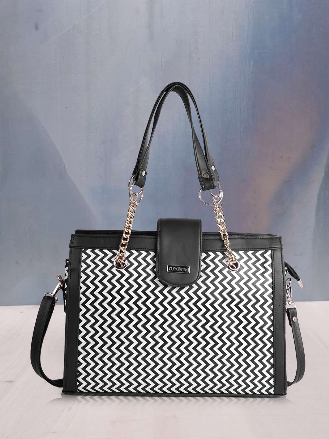 

YOYOWING Geometric Printed Structured Shoulder Bag, Black