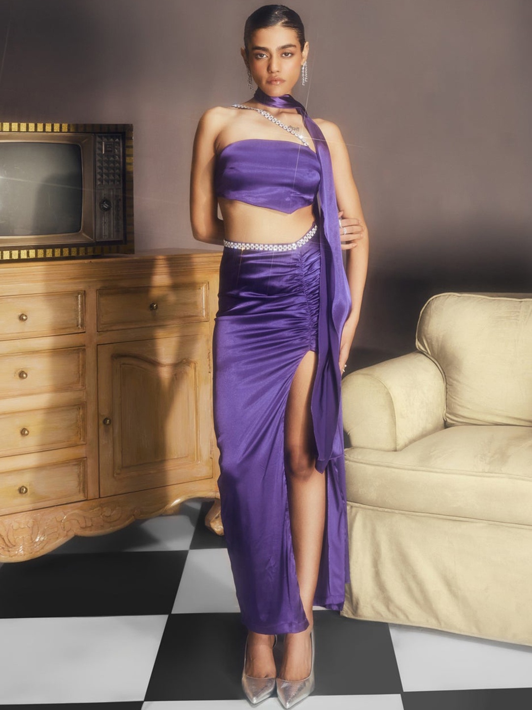 

Lea Clothing Co. Strapless Top With Ruched Skirt, Purple