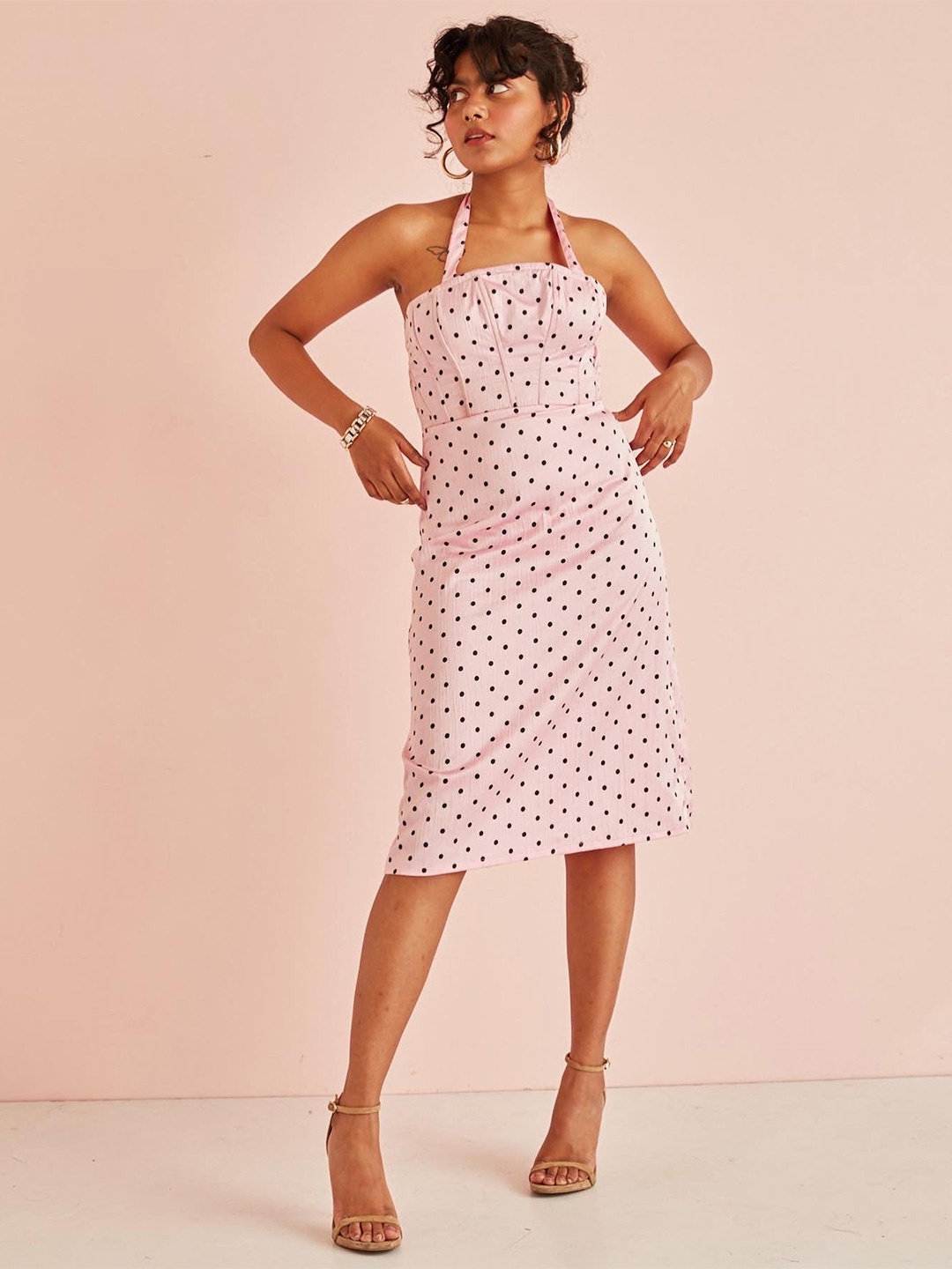 

Lea Clothing Co. Halter Neck Polyester A-Line Dress, Pink
