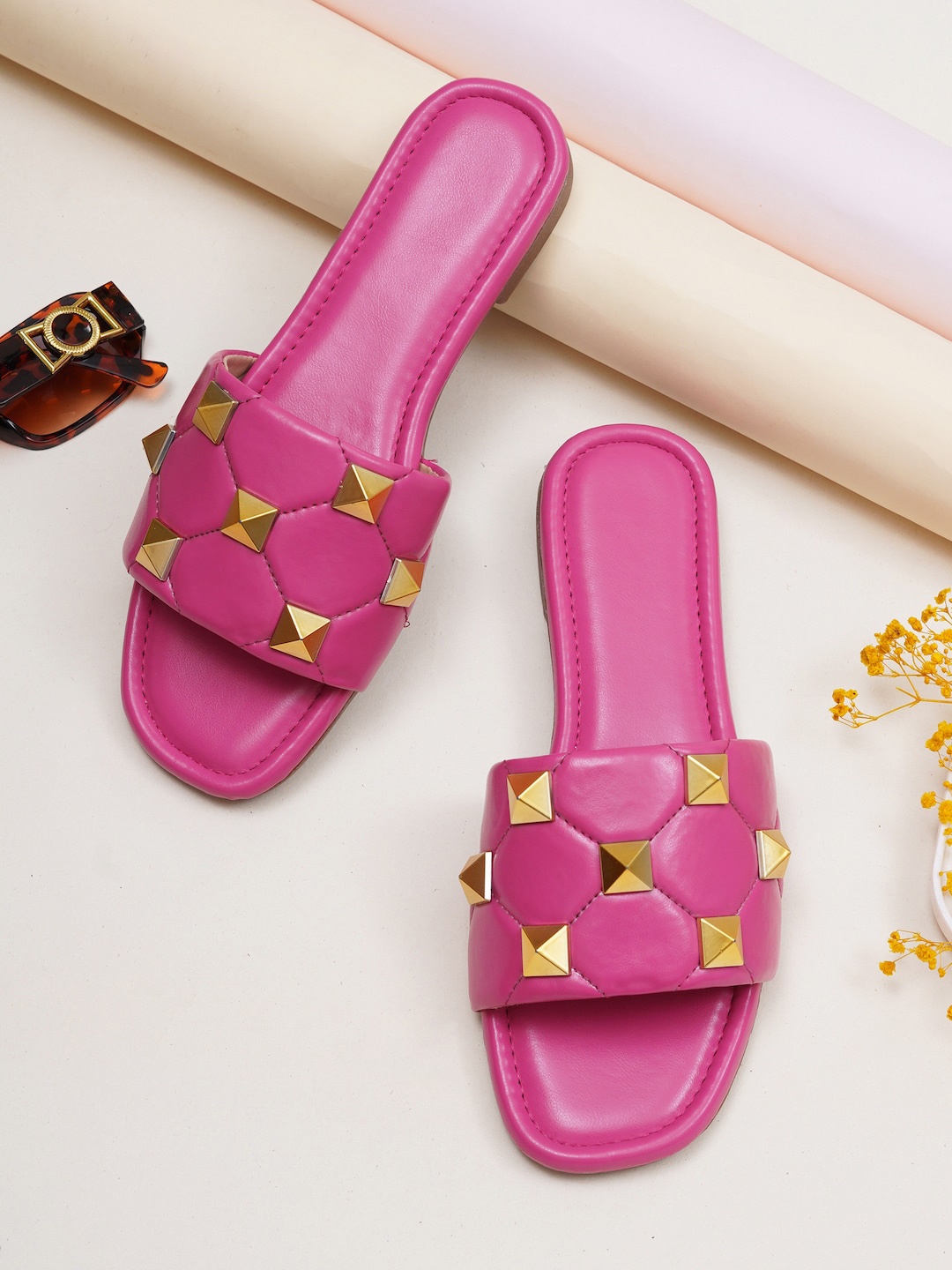 

HASTEN Embellished Open Toe Flats, Pink