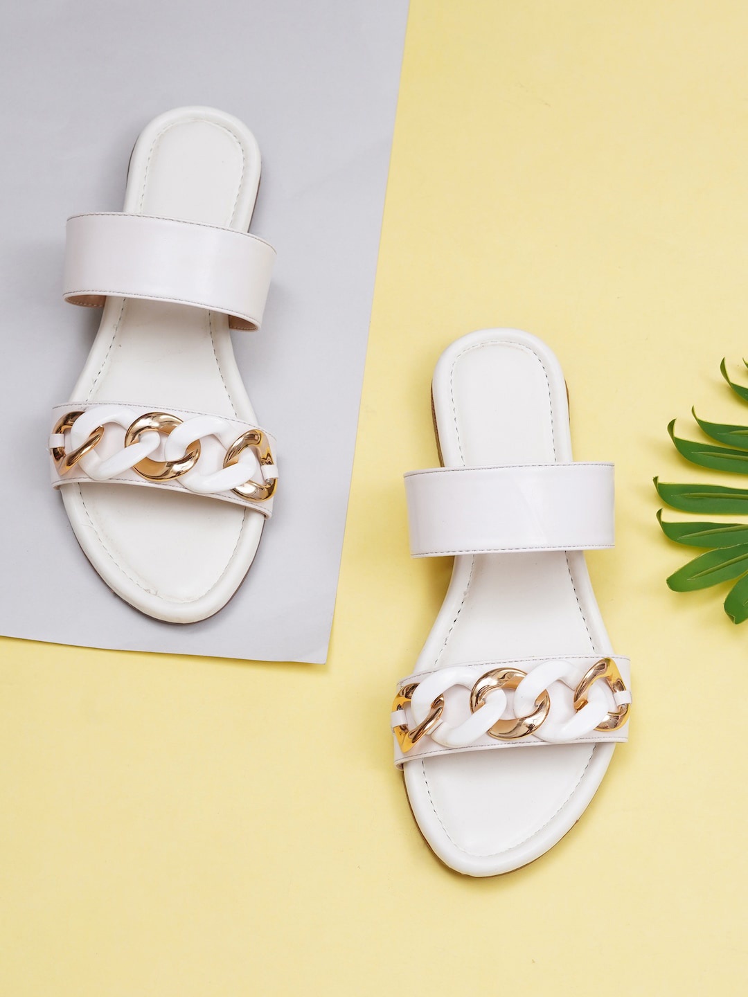

HASTEN Embellished Open Toe Flats, White