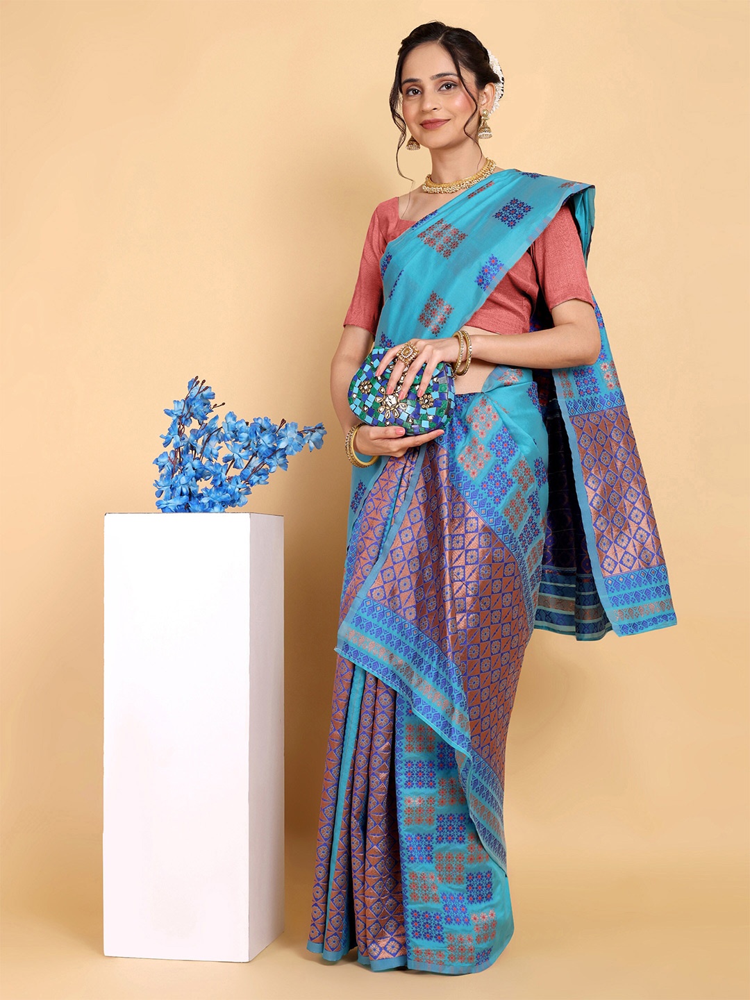 

Rose Villa Assamese Mekhela Chador Saree, Blue