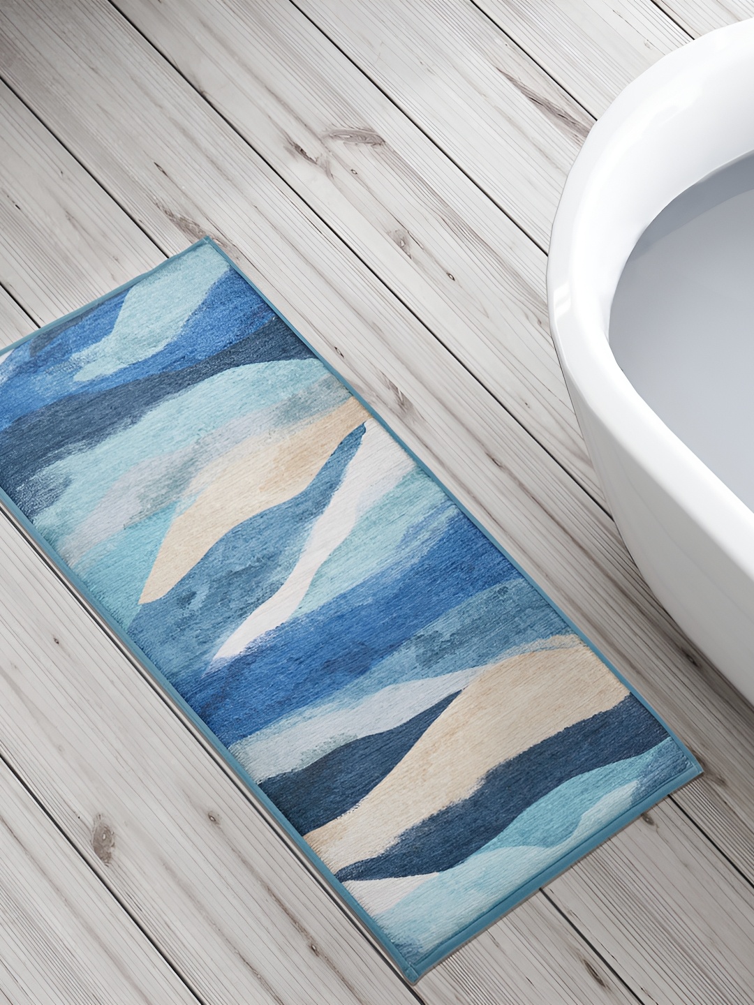 

Home Centre Buttercup Zenith Blue & Beige Printed Rectangular Bath Runner