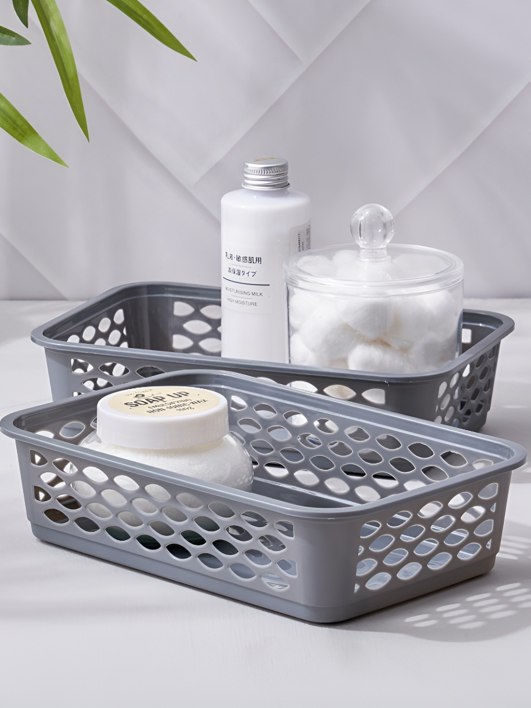 

Home Centre Grey 2 pieces Border Design Polypropylene Storage Trays