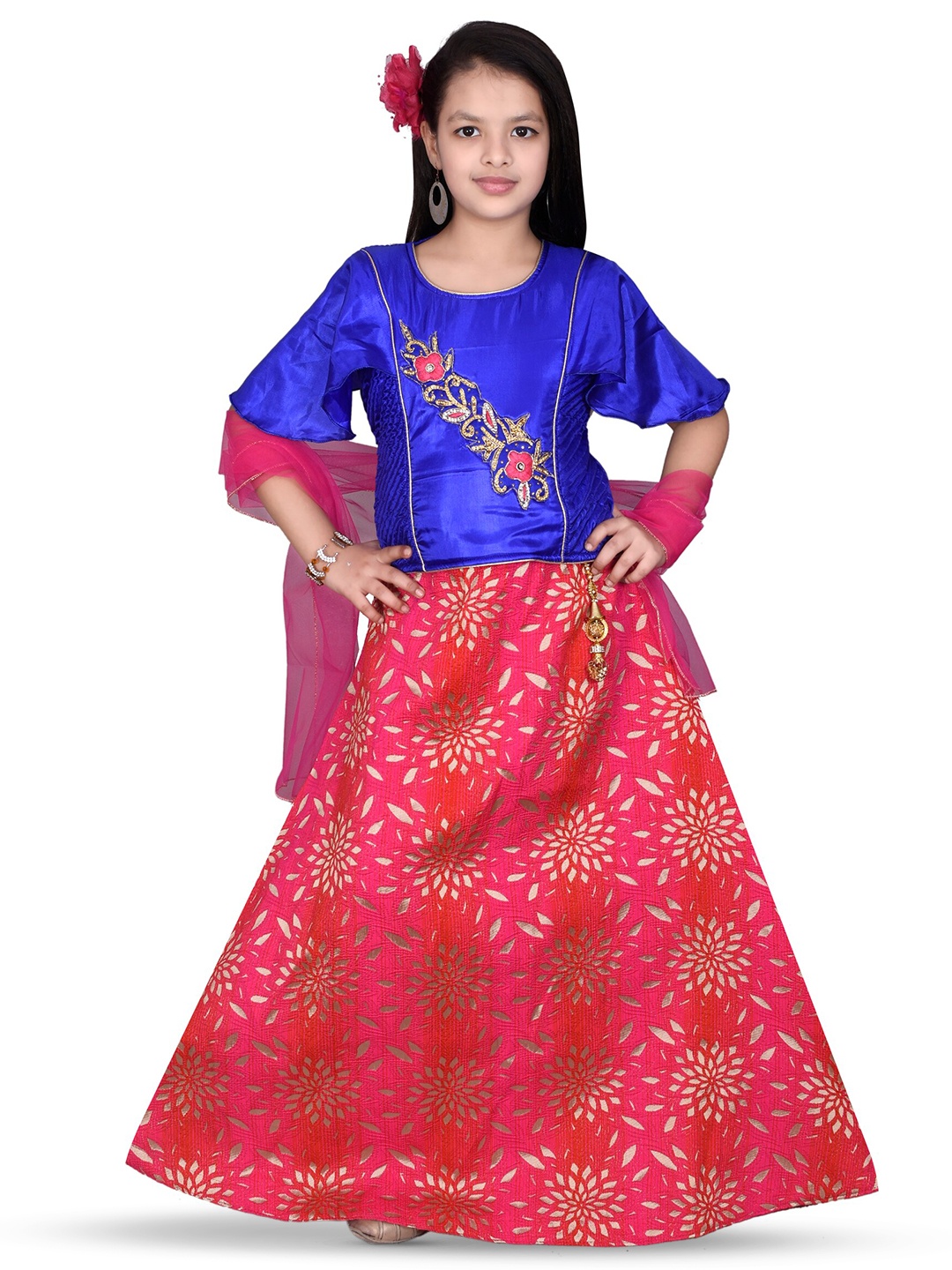 

BAESD Girls Embroidered Ready to Wear Lehenga & Blouse With Dupatta, Blue
