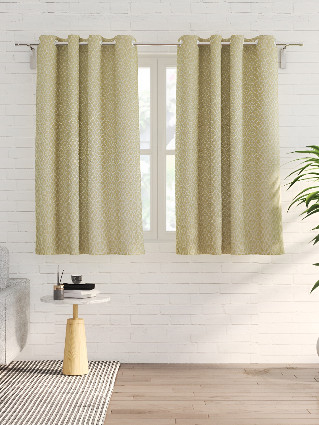 

Home Centre Morris Eclipse Green & White 2 Pieces Geometric Eyelet Window Curtain