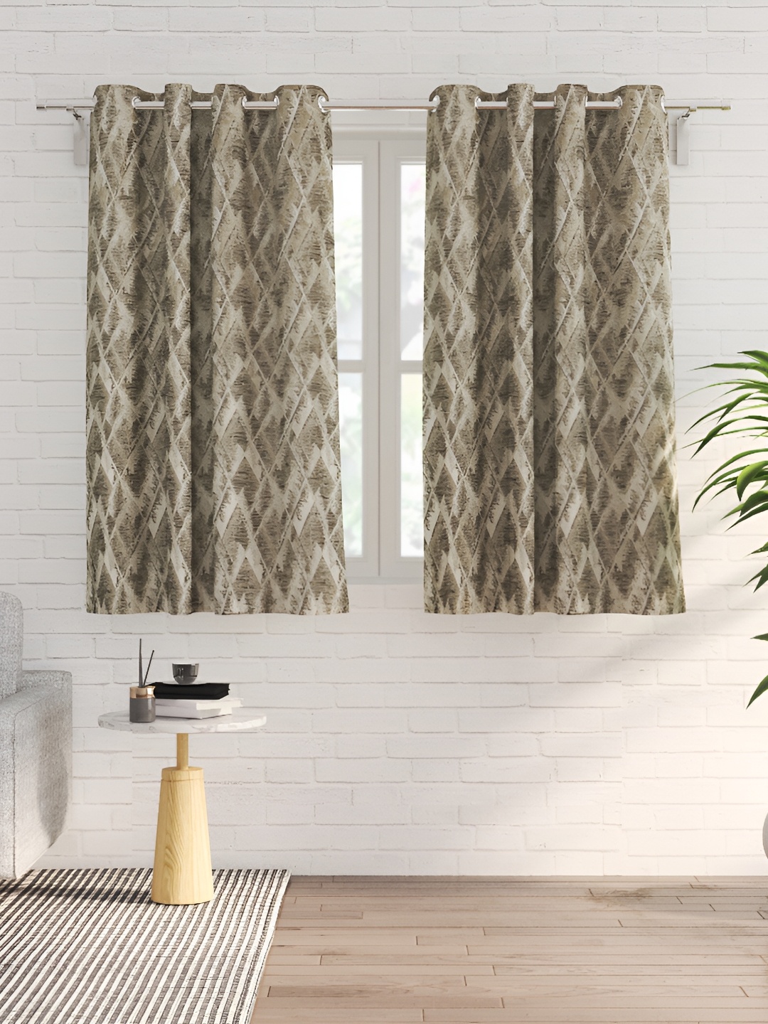 

Home Centre Morris Azure Grey & White 2 Pieces Geometric Eyelet Window Curtains