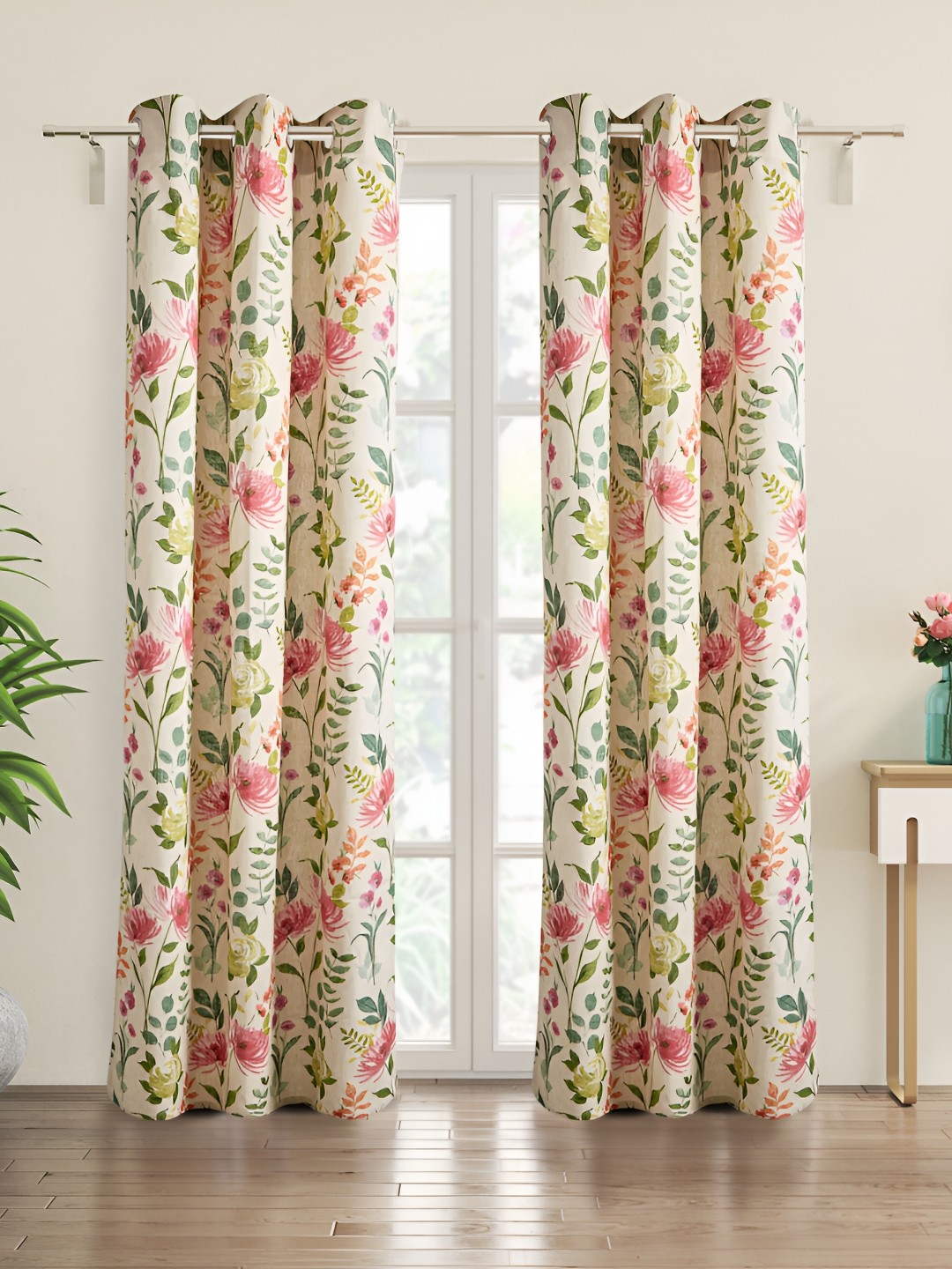

Home Centre Mellow Beige & Green Floral Cotton Door Curtain