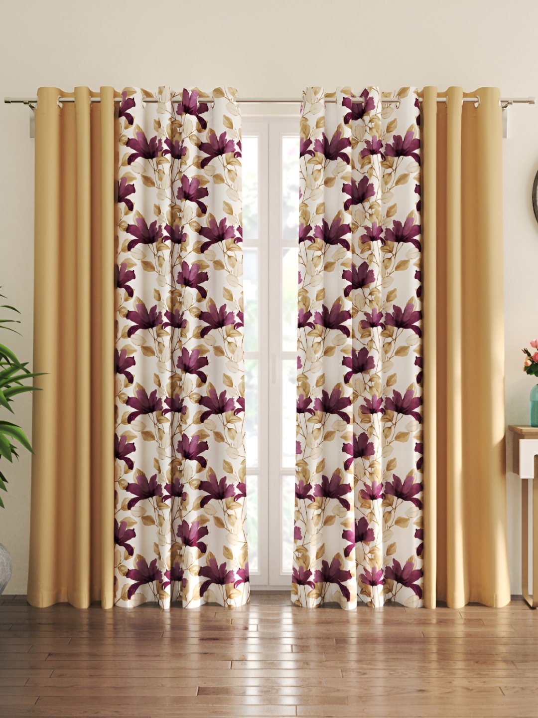 

Home Centre Aeris Beige & White 4 Pieces Eyelet Floral Door Curtains