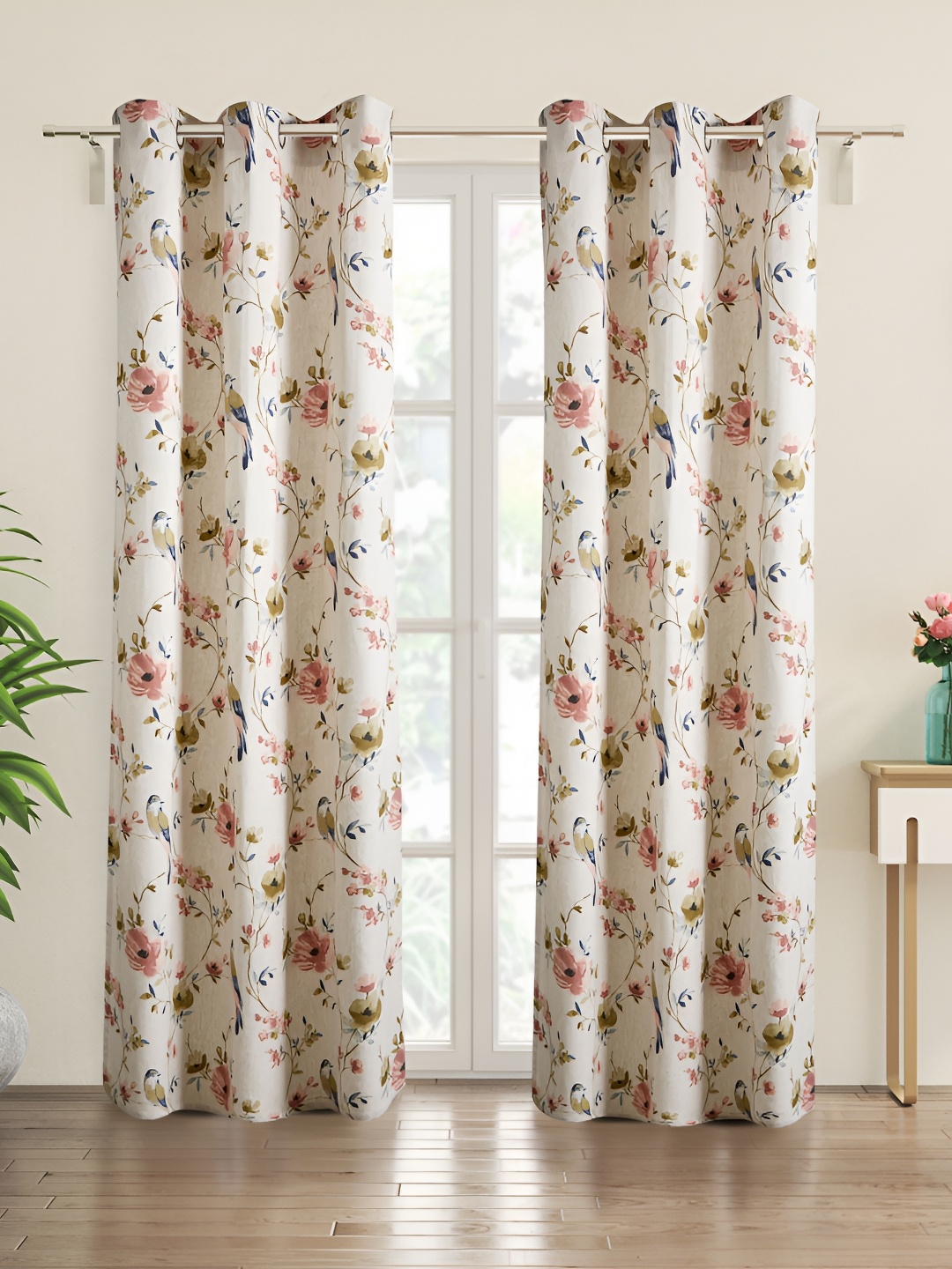 

Home Centre Mellow Beige & Pink Floral Sheer Cotton Door Curtain