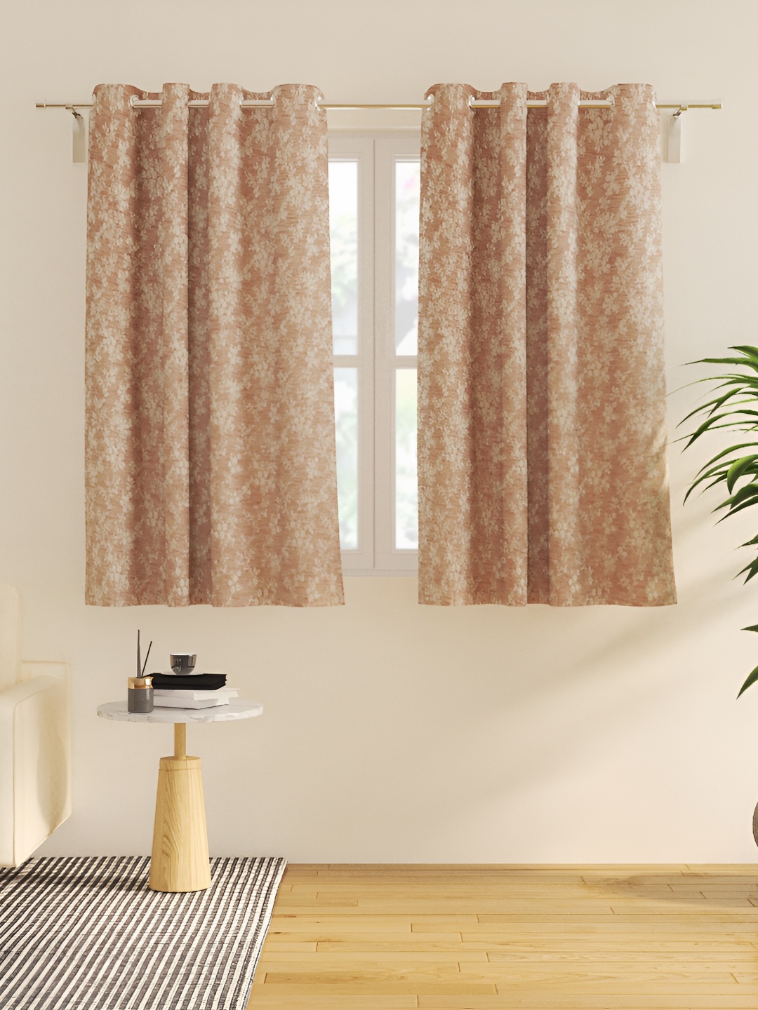 

Home Centre Morris Brown & White 2 Pieces Floral Eyelet Window Curtains