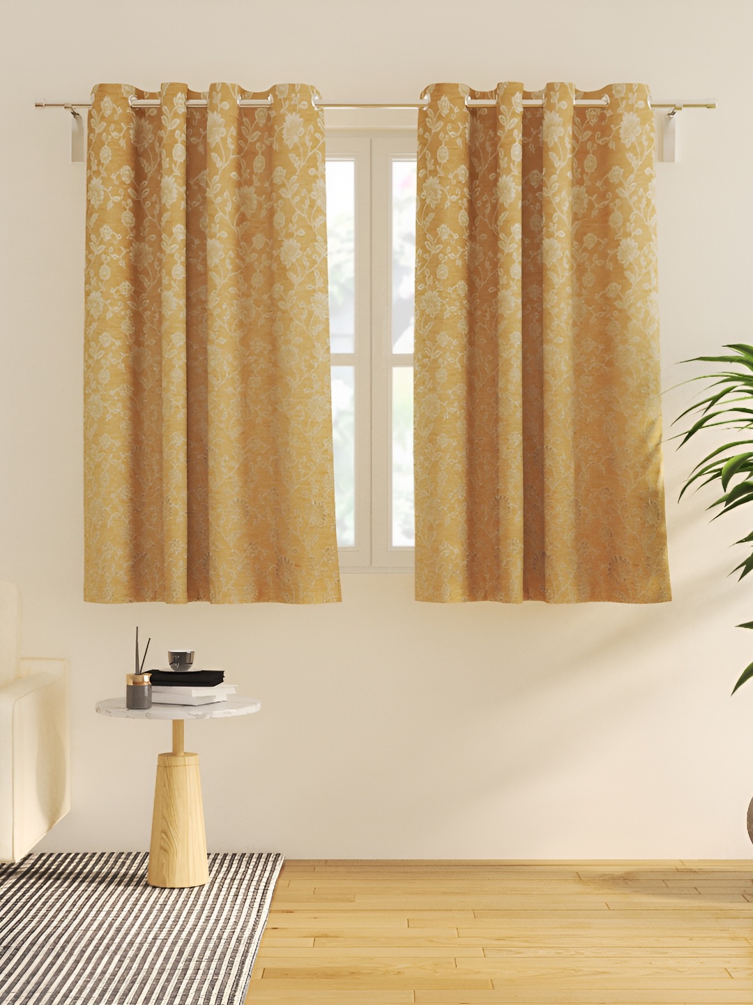 

Home Centre Morris Vallarta Beige & White 2 Pieces Floral Eyelet Window Curtain