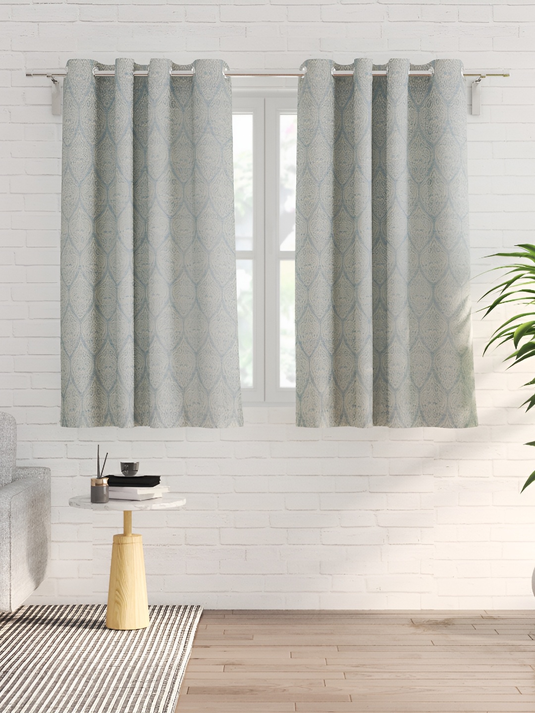 

Home Centre Morris Baltic Blue & White 2 Pieces Geometric Eyelet Window Curtain