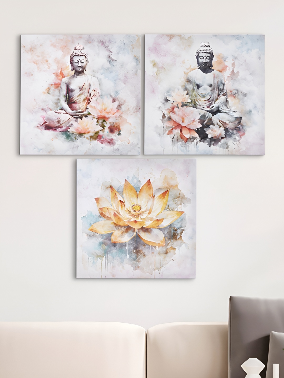 

Home Centre Brezza White & Coral 3 Pieces Canvas Buddha and Lotus Picture Frames