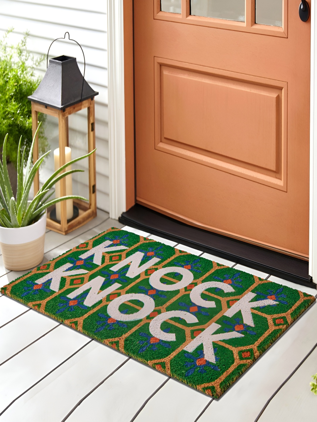 

Home Centre Corsica Green & Yellow Printed Anti-Skid Doormat