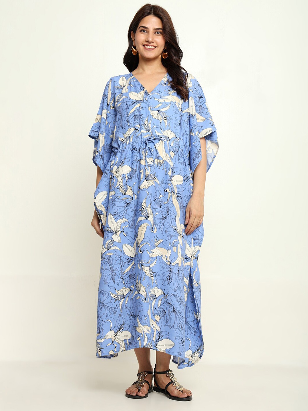 

CRAFTBAZAR Floral Print Maternity Kaftan Maxi Dress, Blue