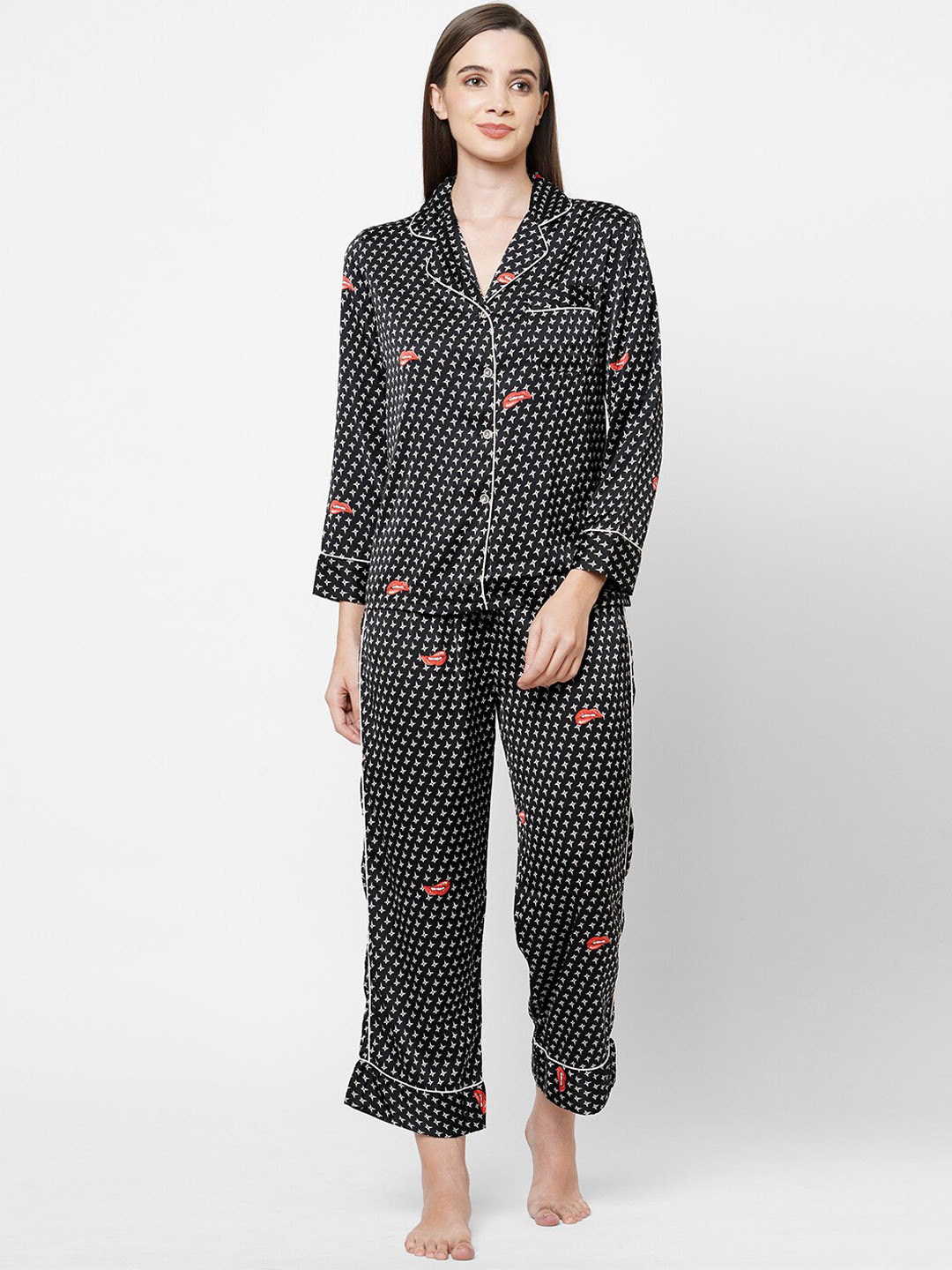 

Sweet Dreams Black Printed Night suit
