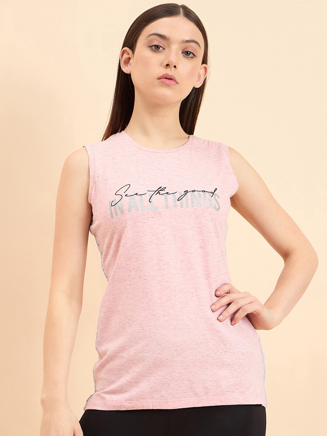 

Sweet Dreams Women Printed Sleeveless Typography T-shirt, Pink