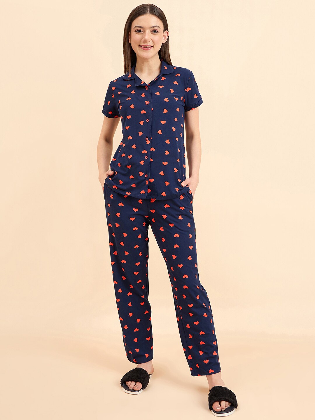 

Sweet Dreams Navy Blue Printed Night suit