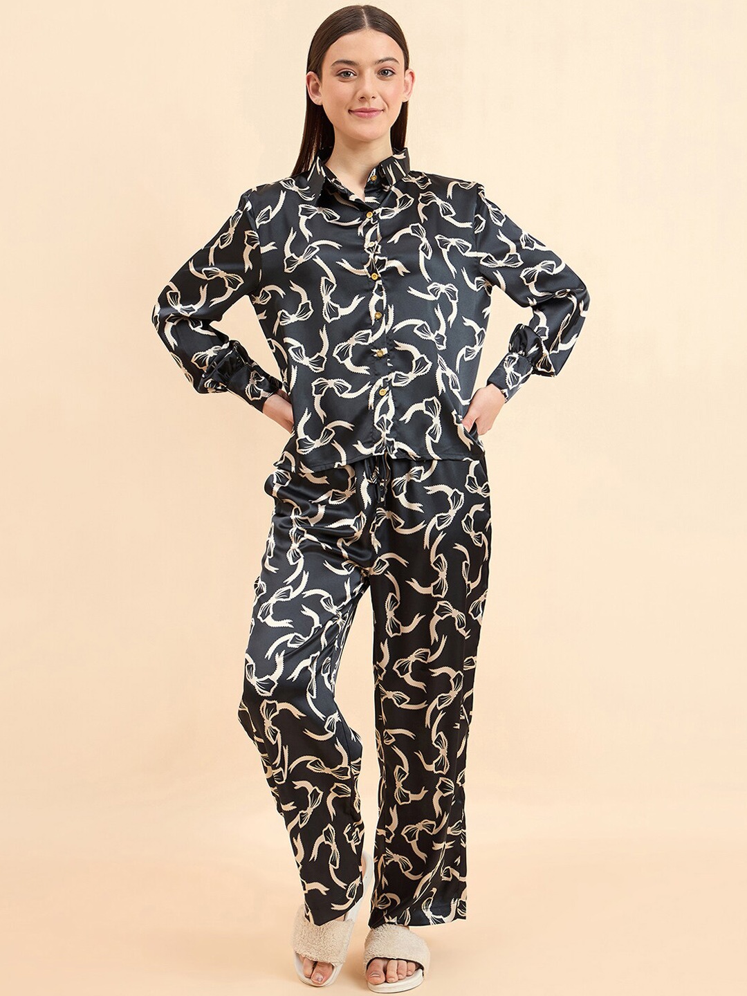 

Sweet Dreams Black Printed Night suit