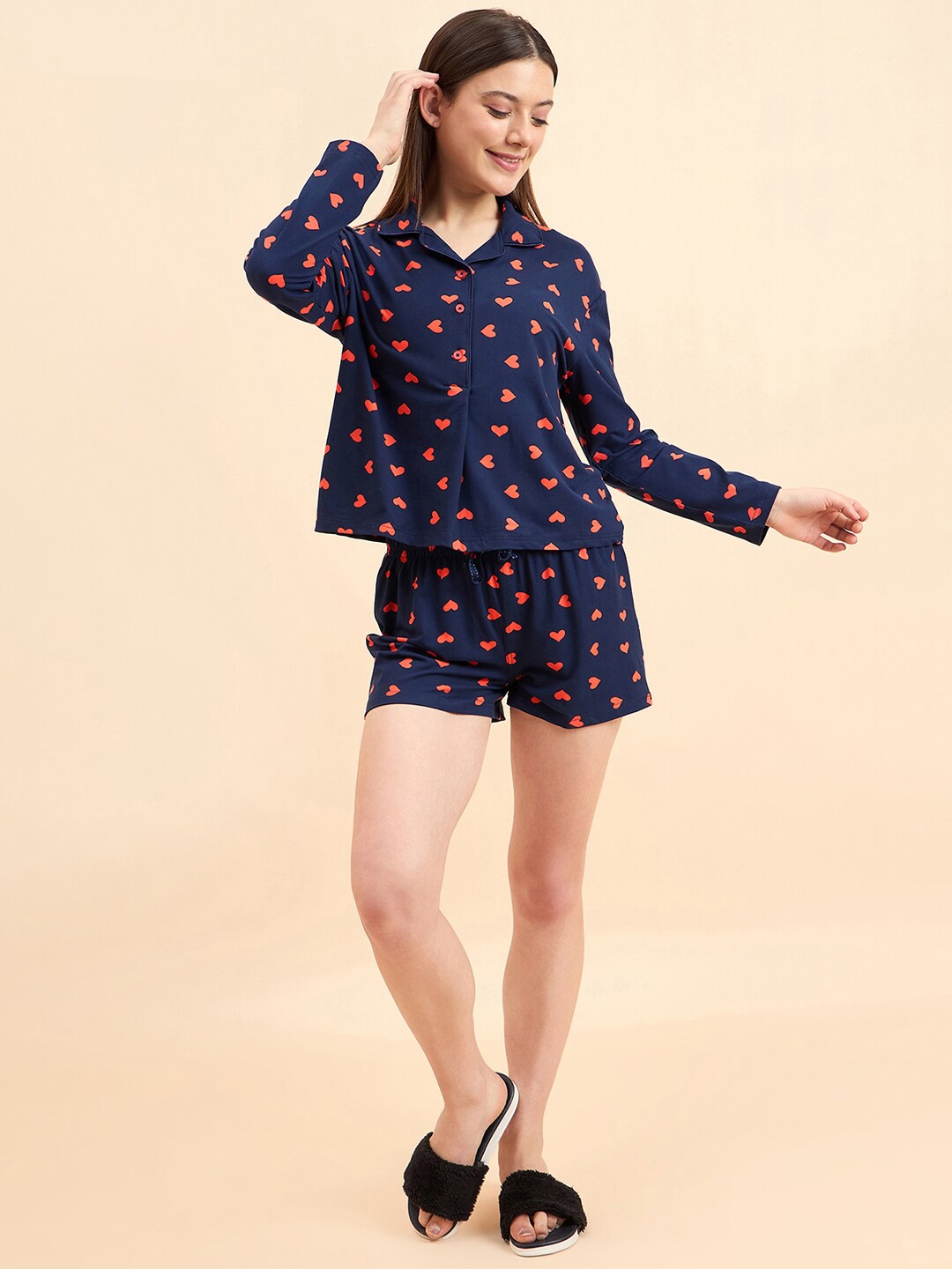 

Sweet Dreams Navy Blue Printed Night suit