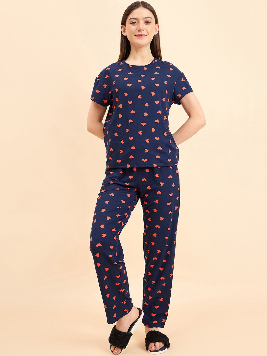 

Sweet Dreams Navy Blue Printed Night suit