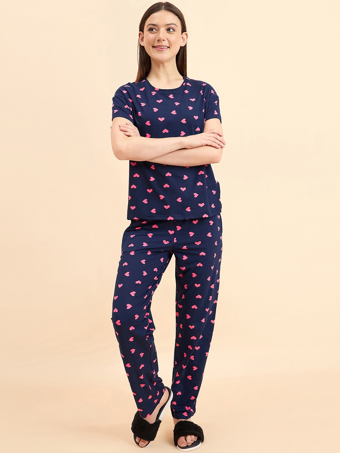 

Sweet Dreams Navy Blue Printed Night suit