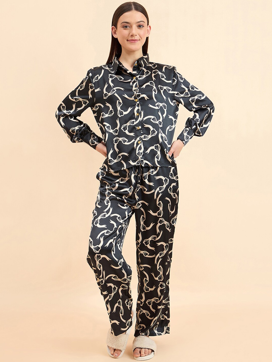 

Sweet Dreams Black Printed Night suit