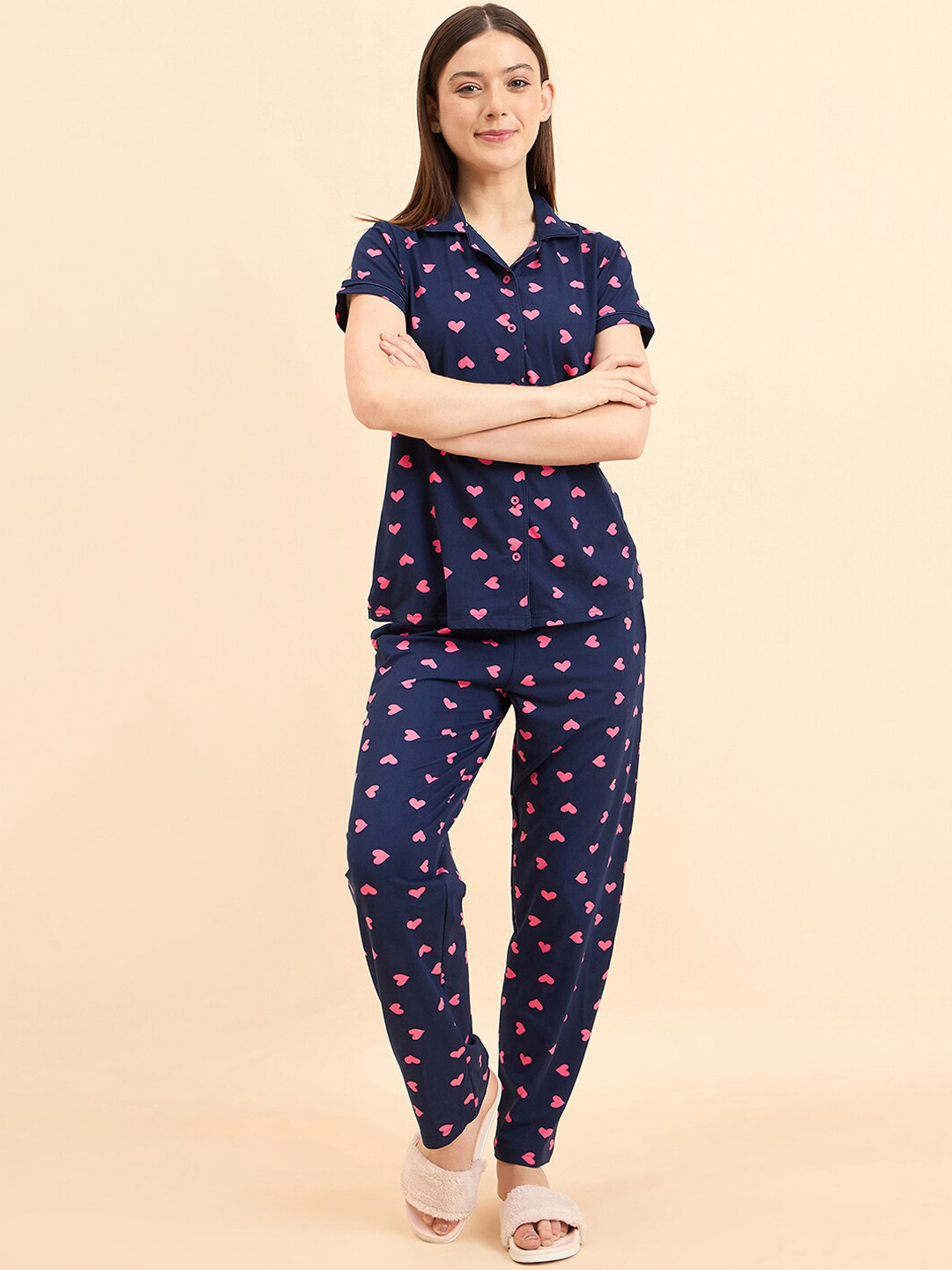 

Sweet Dreams Navy Blue Printed Night suit
