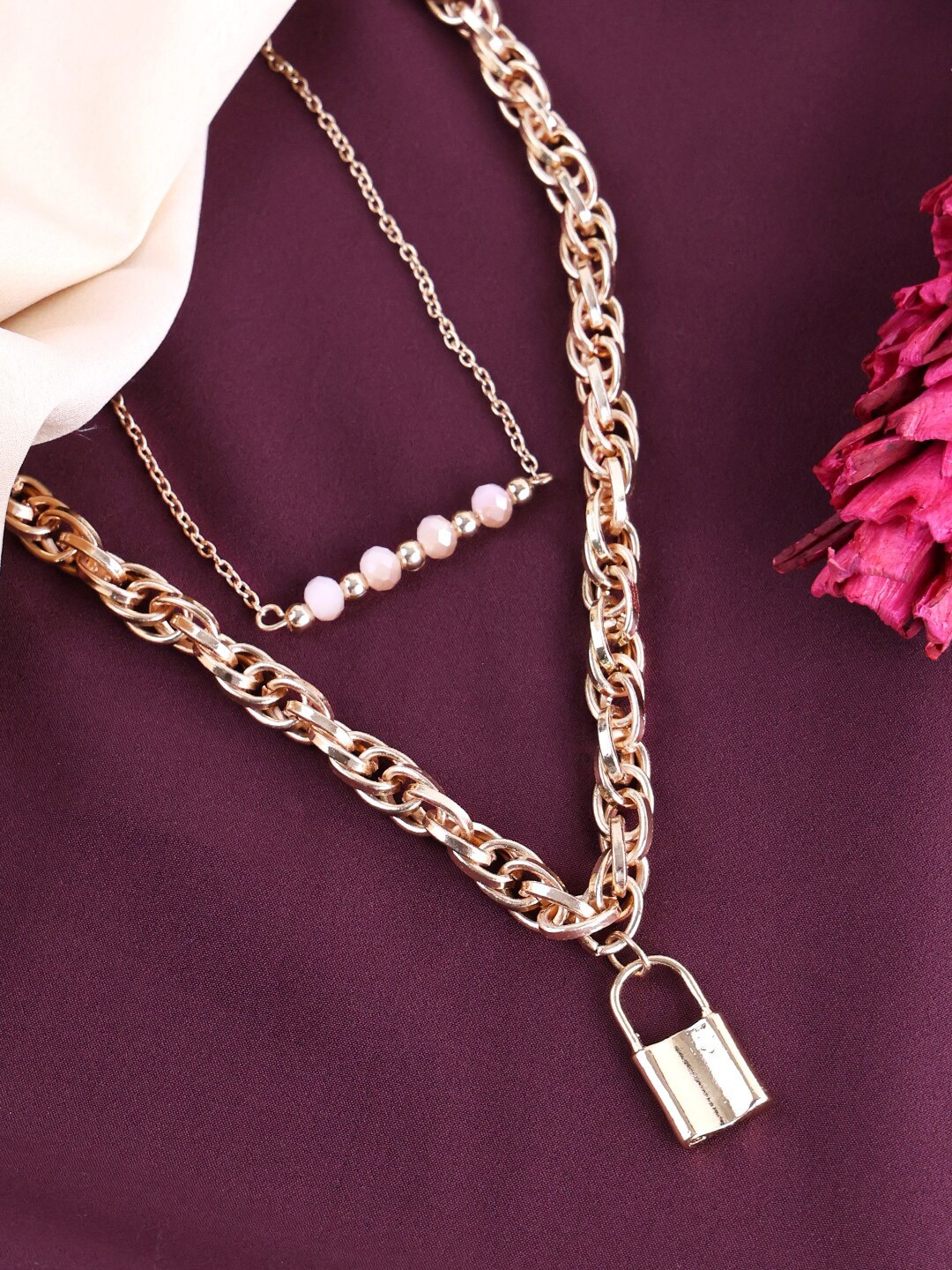 

VOGUE PANASH Gold-Plated And Lock Shaped Layered Necklace