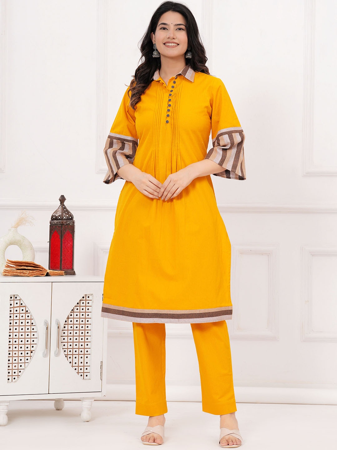 

UNBIND Shirt Collar Tunic And Trouser, Yellow