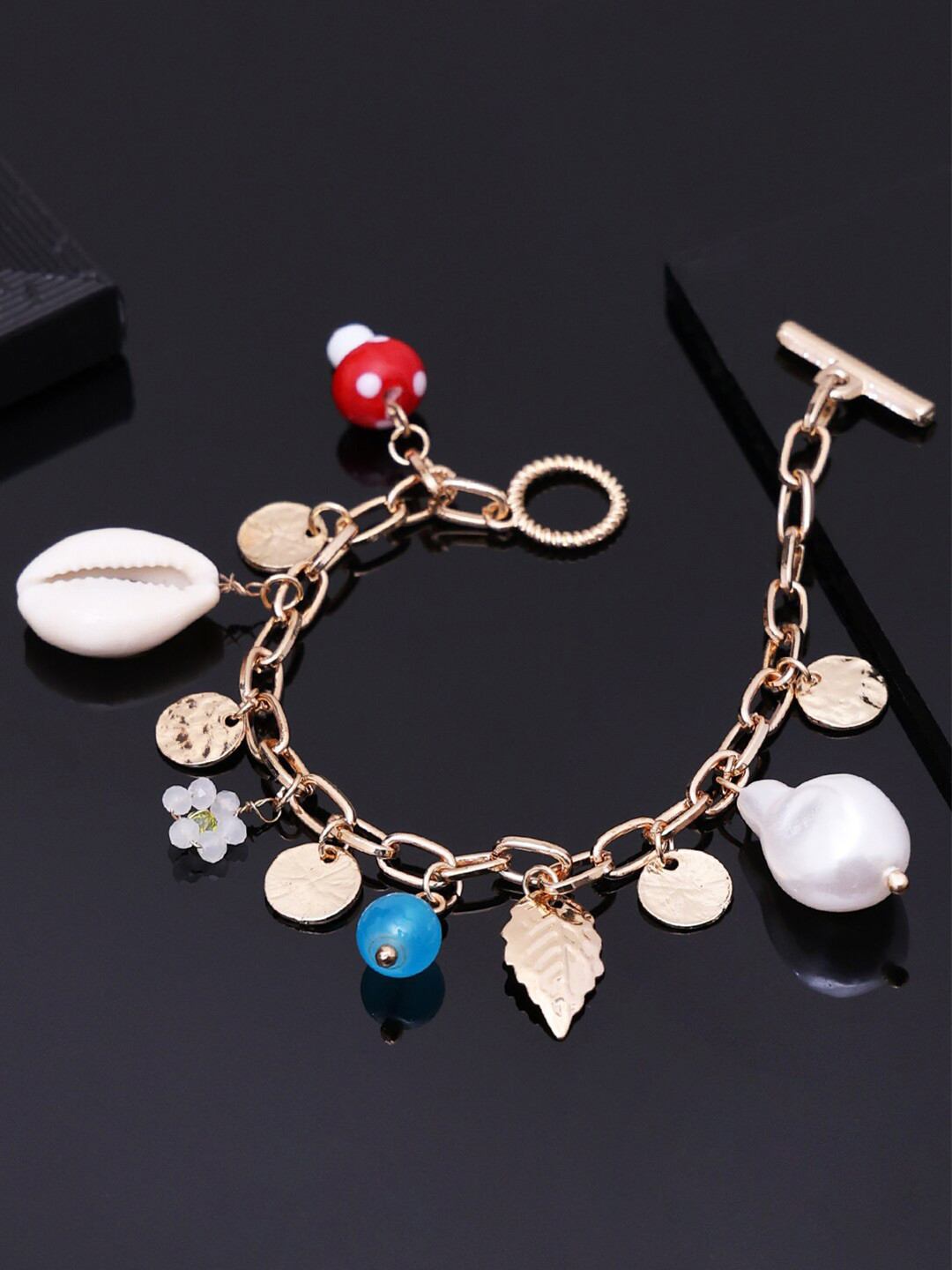 

VOGUE PANASH Women Gold Toned & White Beaded Gold-Plated Charm Bracelets