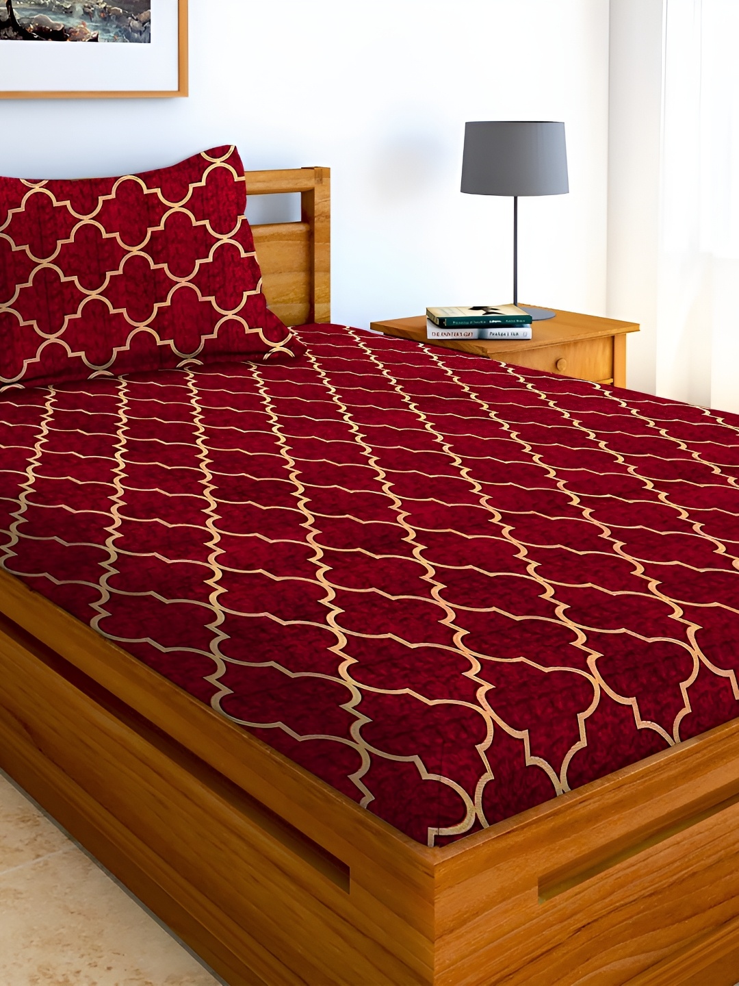 

PHOEBEE Red & White Floral 120 TC Single Bedsheet with 1 Pillow Covers