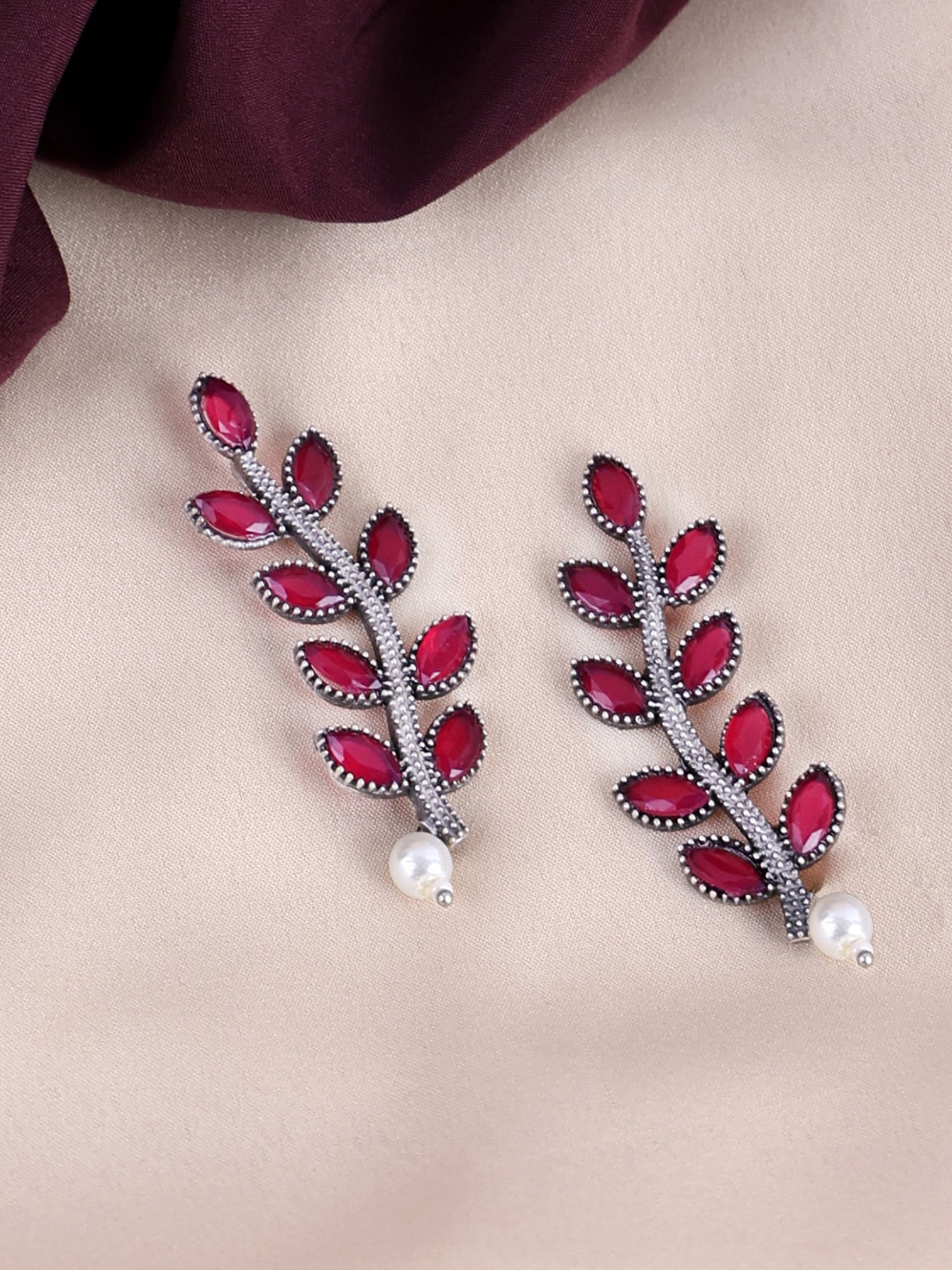 

PANASH Silver-Plated Leaf Shaped Drop Earrings