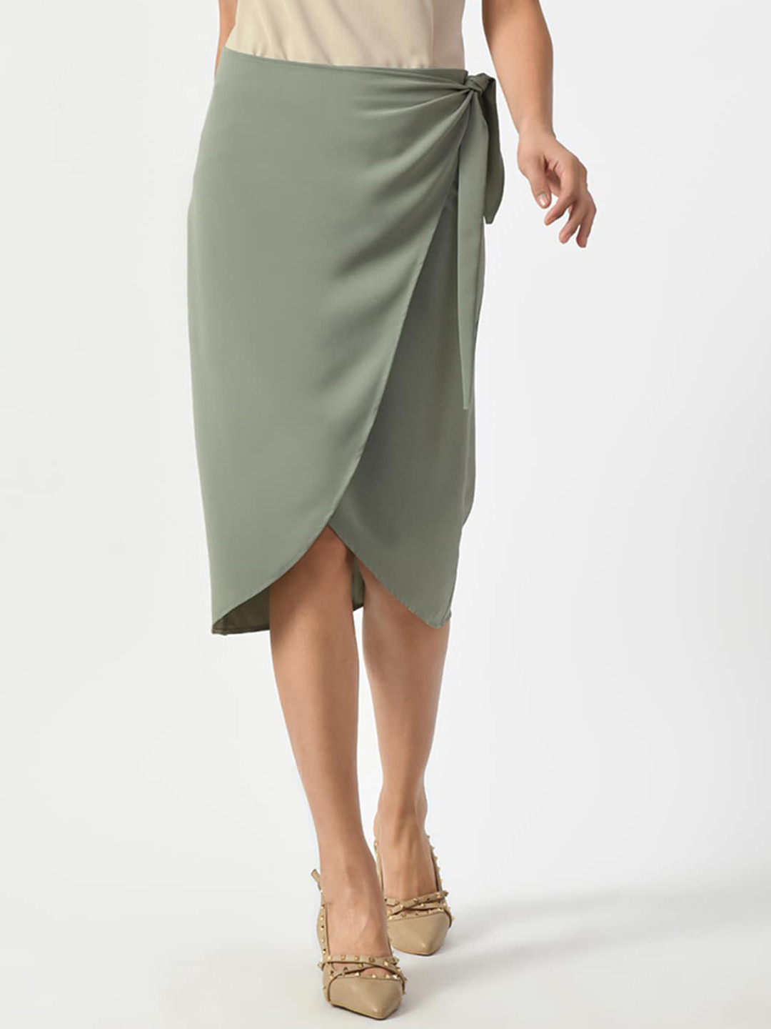 

OFFICE & YOU Knee-Length Wrap Skirt, Green