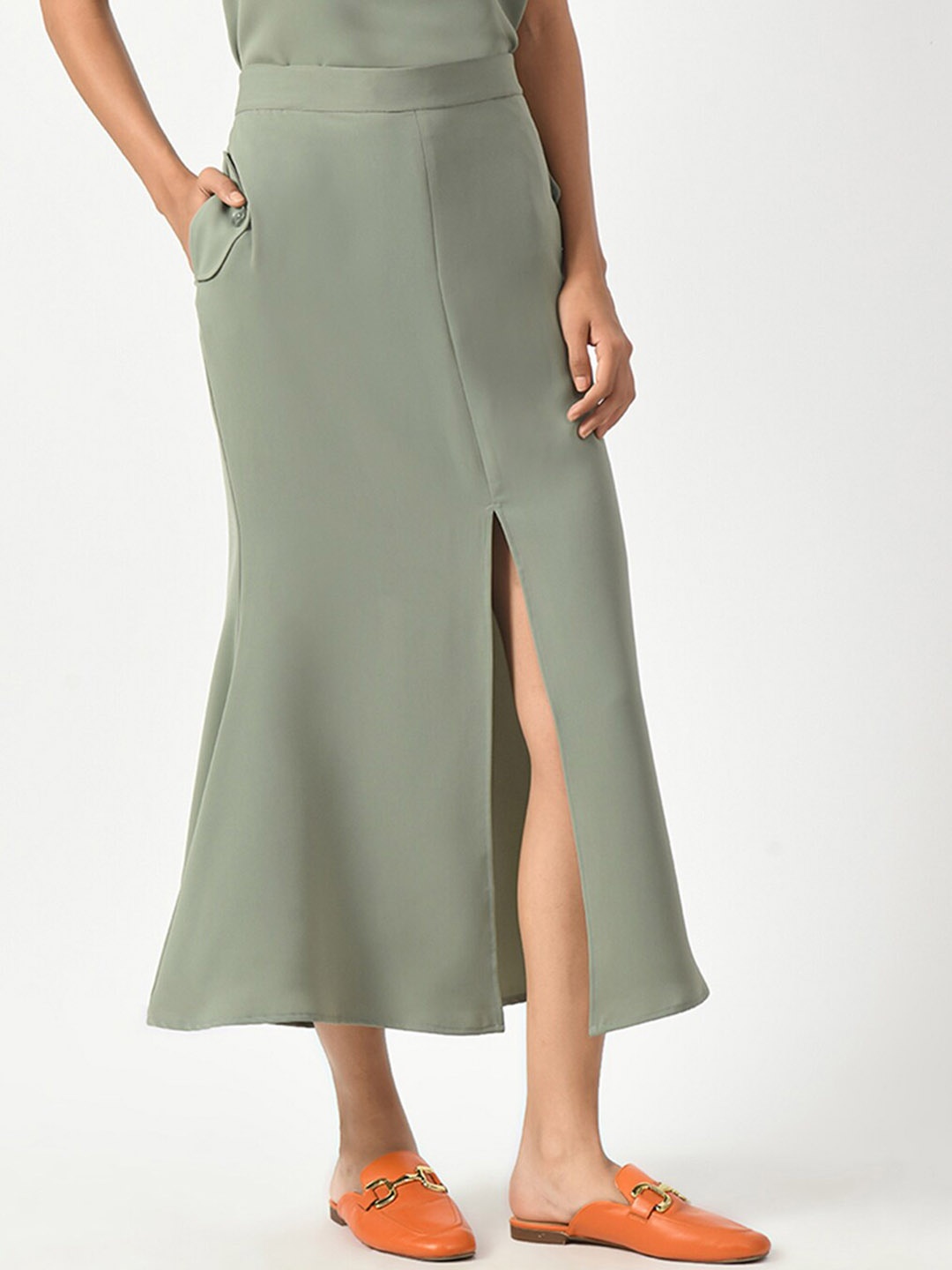 

OFFICE & YOU Maxi Straight Fish Cut Skirt, Green